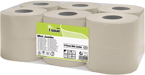 E-tissue toiletpapier mini jumbo beige 247315 2lgs 150m x9cm Pak 6 rol