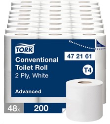 Tork Traditioneel Toiletpapier T4 Advanced Wit 2-laags 200 vel – 472161 – 48 Rollen (8x6)