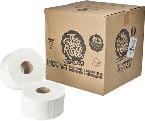 The Good Roll toiletpapier B2B jumbo mini 100% recycled 16000 2lgs. 180m. Doos 16 rol