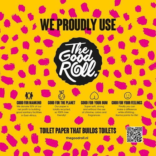 The Good Roll Tegel G-R We Proudly Use met scancode duurzaam geel/roze