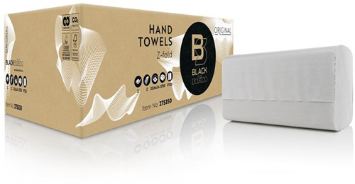 BlackSatino handdoek Z-vouw PT20 100% recycled wit 275350 2lgs 20,6 x24cm Doos 3750 st.