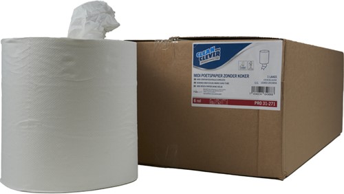 Clean and Clever PRO31-271 boxpapier midi 1lgs wit 270m cellulose coreless. Doos 6 rol