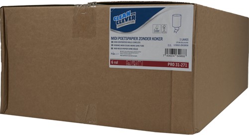 Clean and Clever PRO31-271 boxpapier midi 1lgs wit 270m cellulose coreless. Doos 6 rol-3