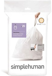 SimpleHuman afvalzakken 50L,(Q). Wit. Doos 5x20 stuks Pocket liner met trekband