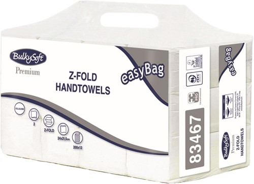 BulkySoft Z-vouw handdoek Premium wit 2 lgs 8cm Tr 83467 24x21,5cm. Easy Bag 12x200st.