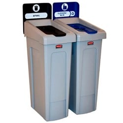 Rubbermaid Slim Jim 2-stroom Recyclingst. Gesl.dek.flessen 174L grijs, zwart blauw PE/PP