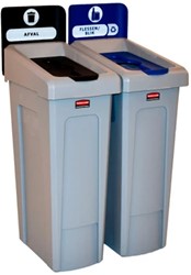 Rubbermaid Slim Jim 2-stroom Recyclingst. Gesl.dek.flessen 174L grijs, zwart blauw PE/PP