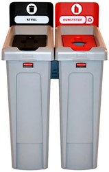 Rubbermaid Slim Jim 2-stroom Recyclingstation deksel gesl. 174L grijs, zwart, rood PE/PP