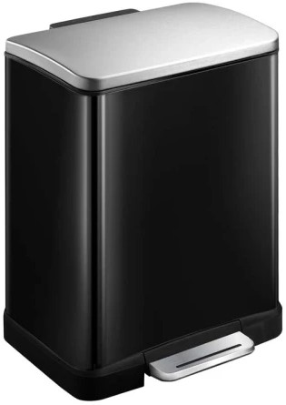 EKO E-Cube pedaalemmer 10+9L zwart glanzend, mat RVS Plastic recycling