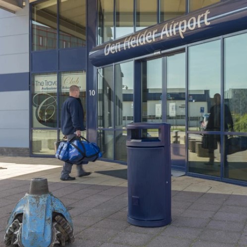 Buitenbak 120L blauw HDPE met afdak