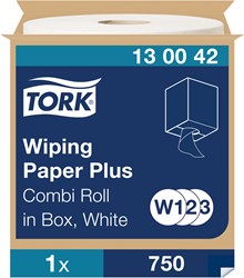 Tork Wiping poetspapier Plus W1/W2/W3 Premium wit 130042 2lgs. 255m x23,5cm Rol 750vel