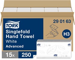 Tork Z-vouw handdoek H3 Advanced wit 290163 2lgs. 25x23cm Doos 15x250 st.