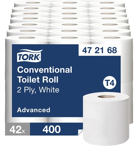 Tork traditioneel toiletpapier T4 Advanced wit 472168 2lgs. 400vel. Zak 7x6 rol