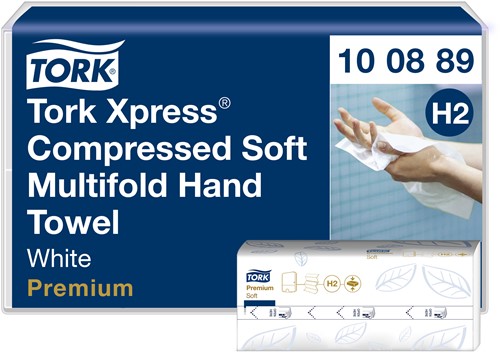 Tork Xpres handdoek compressed H2 Premium soft wit 100889 2lgs. 21x24cm. EBG 12x225 st.-2