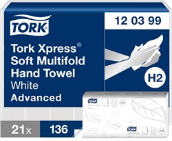 Tork Xpress handdoek H2 Advanced soft wit 120399 2lgs. 21x34cm Pak 21x136 st.