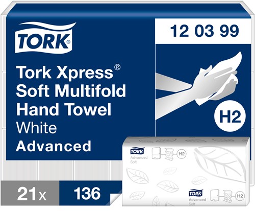 Tork Xpress handdoek H2 Advanced soft wit 120399 2lgs. 21x34cm Pak 21x136 st.