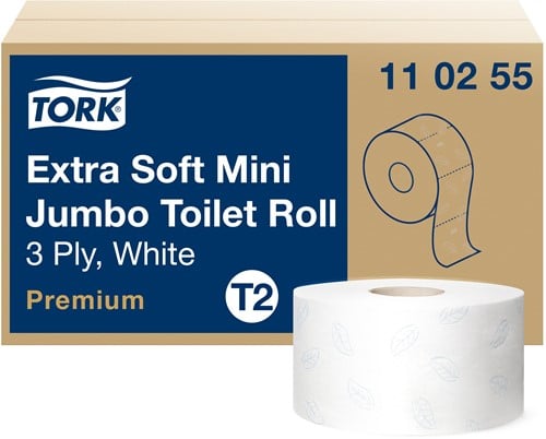 Tork Mini Jumbo toiletpapier T2 Premium Xtrasoft wit 110255 3lgs. 120m. Doos 12 rol-2