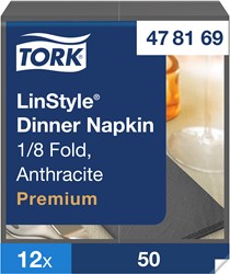 Tork LinStyle servet 1/8 vouw Premium antraciet 478169 1lgs. 39x39cm Doos 12x50 stuks