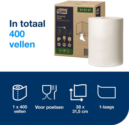Tork Reinigingsdoek Wit W1/W2/W3 – Multifunctioneel en Sterk – 510137-3