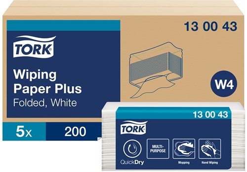 Tork Wiping poetspapier Plus W4 Premium wit 130043 2lgs. 32,4x38,5cm Pak 5x200dk