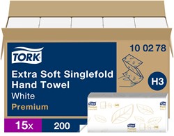 Tork Z-vouw handdoek H3 Premium Xtrasoft wit 100278 2lgs. 23x23cm Doos 15x200 st.