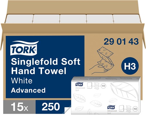 Tork Z-vouw handdoek H3 Advanced wit 290143 2-laags 23x22 cm 15x250