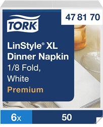 Tork LinStyle servet 1/8 vouw Premium wit XL 478170 1lgs. 48x48cm Doos 6x50 stuks