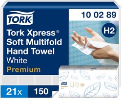 Tork Xpress Handdoek H2 Premium Soft Wit 2-laags 21x26cm 100289 Pak 21x150