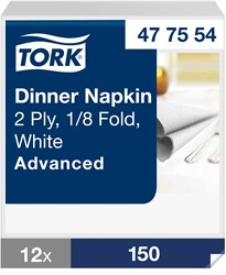 Tork dinnerservet 1/8 vouw Advanced soft wit 477554 2lgs. 39x39cm Doos 12x150 st.